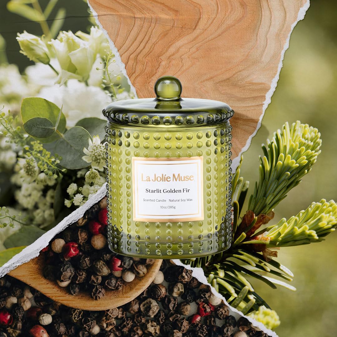 LA JOLIE MUSE Bougies de Noël parfumées au bois de cèdre et au cyprès, bougies d'hiver parfumées pour la maison, bougies vertes cadeau pour les vacances, bougies de soja naturelles, 75 heures de Bois de Cèdre et Cyprès