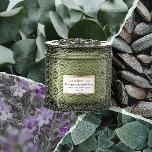 LA JOLIE MUSE Bougie parfumée à l'eucalyptus et à la sauge alpine pour la maison, grandes bougies de soja à 2 mèches, cadeau de luxe pour homme et femme, 60 heures de combustion, 340,2 g Eucalyptus et sauge alpine