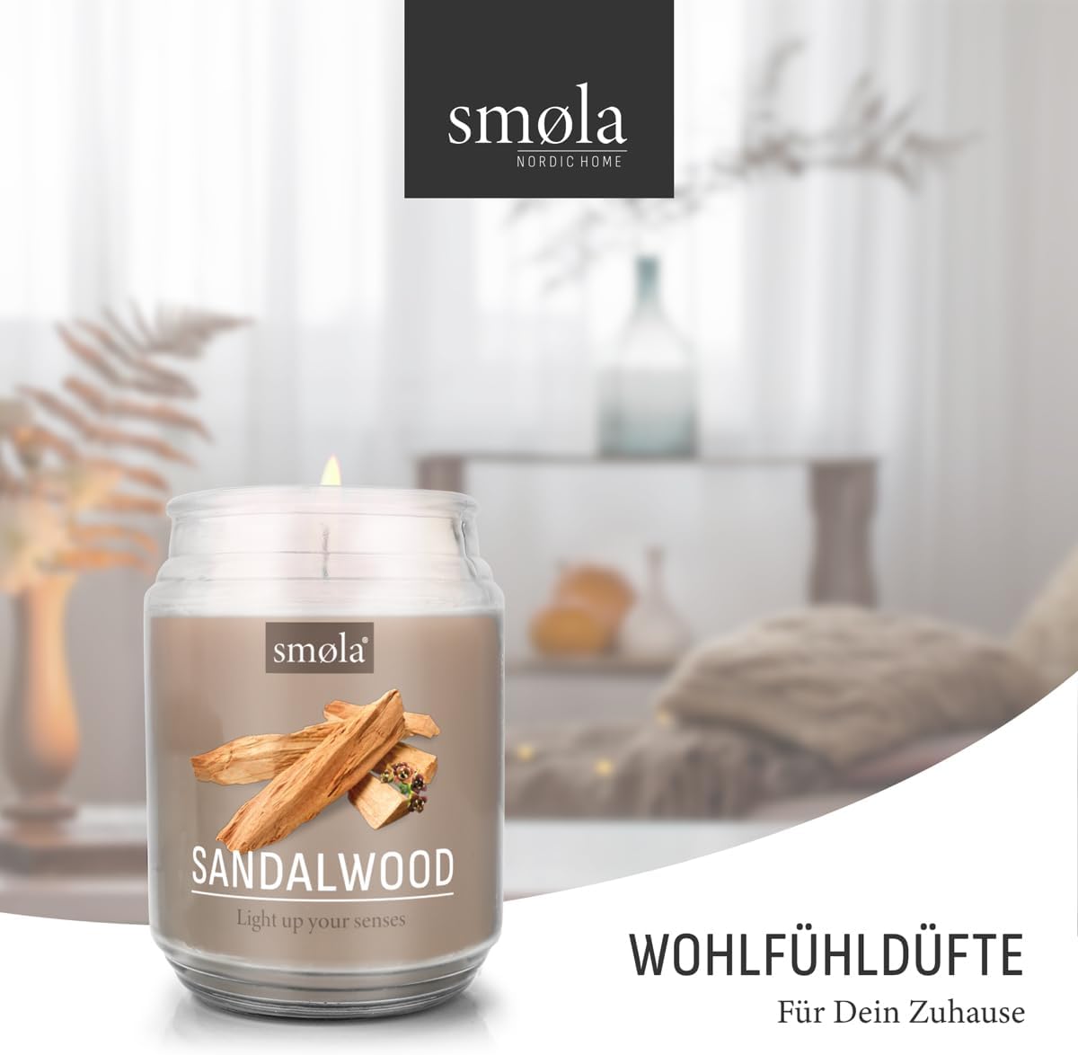 Grande bougie parfumée dans un verre - Bois de santal - 625 ml - Durée de combustion : jusqu'à 140 heures - Bougie végétalienne à la cire de soja - Idée cadeau parfaite Bois de santal.