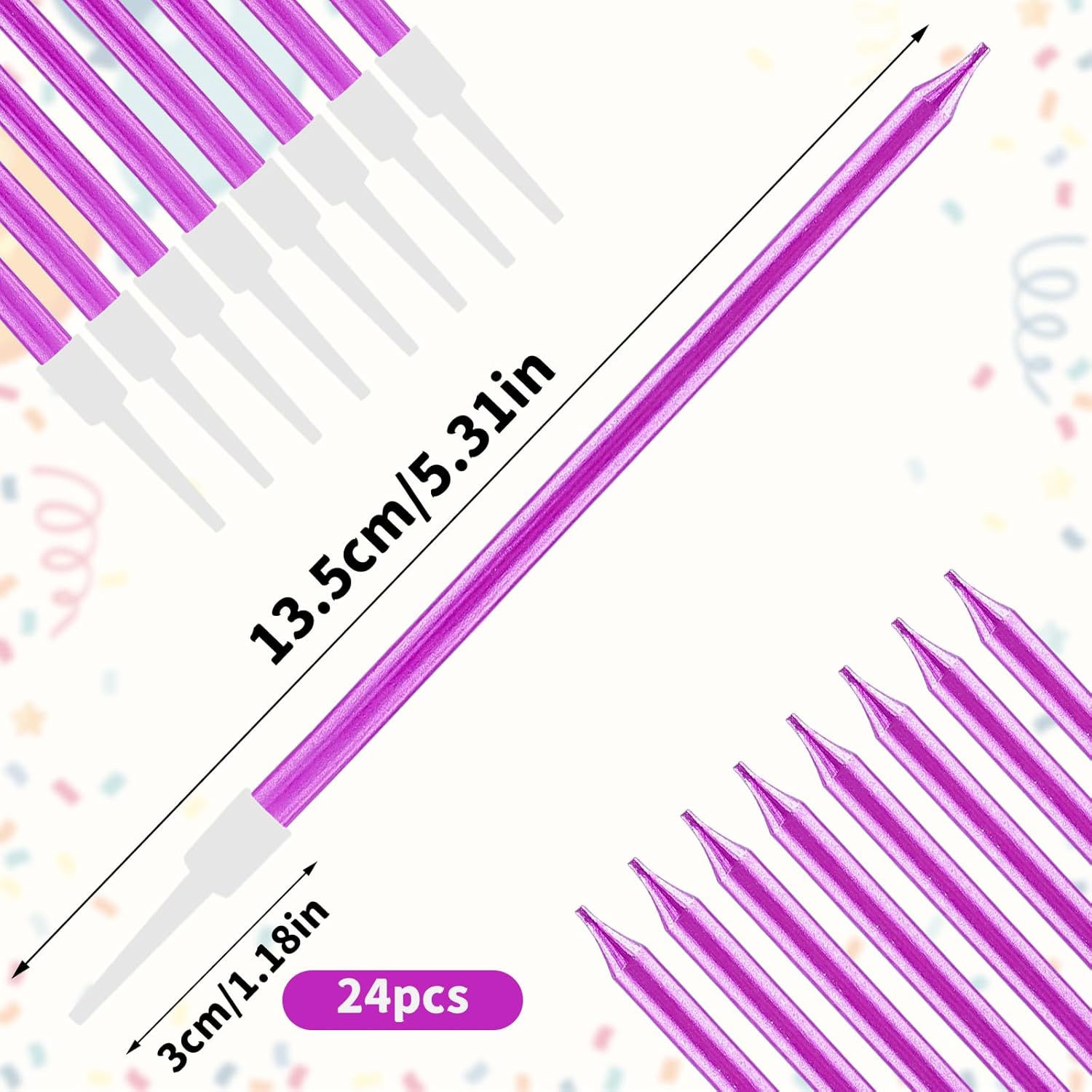 24 Pièces Bougies d'Anniversaire Métalliques Violet– avec Supports – Bougies Décoratives pour Gâteau – Anniversaire, Mariage, Fête Adulte & Enfant – Décoration de Fête Élégante Violet 24