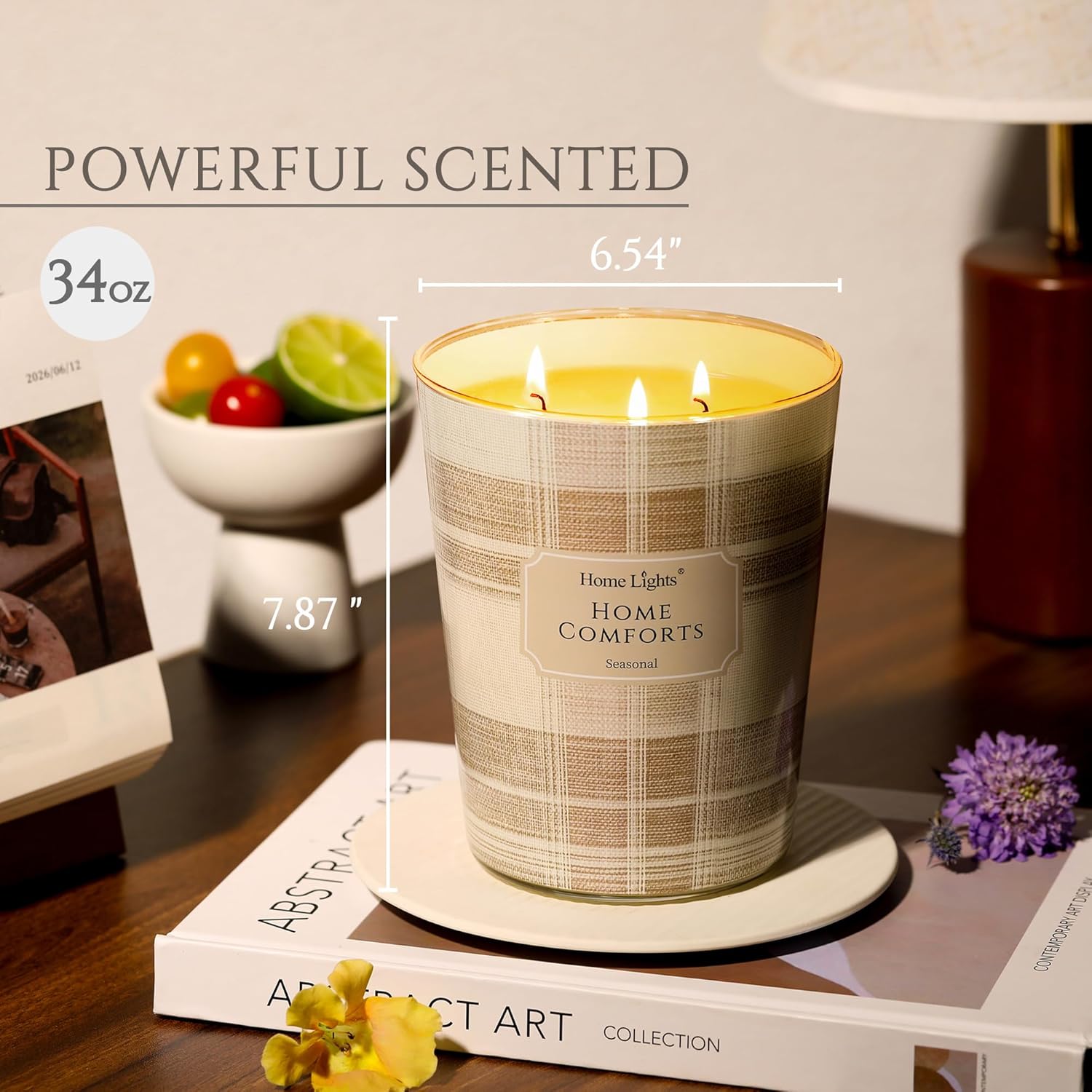 HomeLights Bougies parfumées - Grand pot 34 oz bougie de soja naturelle - 130 heures de longue durée avec 3 Wicks - Bohemian naturel pour la décoration de la maison Confort du foyer 960g 3-wick Confort du Foyer