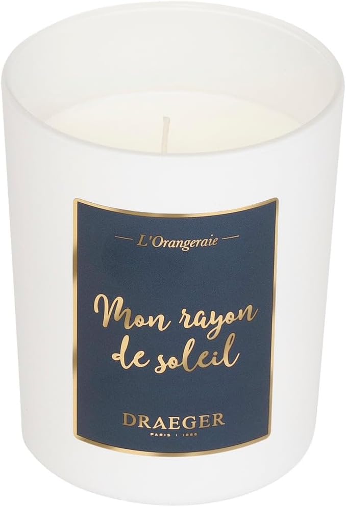 DRAEGER PARIS - Bougie Cadeau Blanche Parfumée Fleur d'oranger "Mon Rayon de Soleil" - Idée Cadeau Amour, Meilleure amie - Pot en verre - Made in France - 100% Cire Végétale - 40h de combustion
