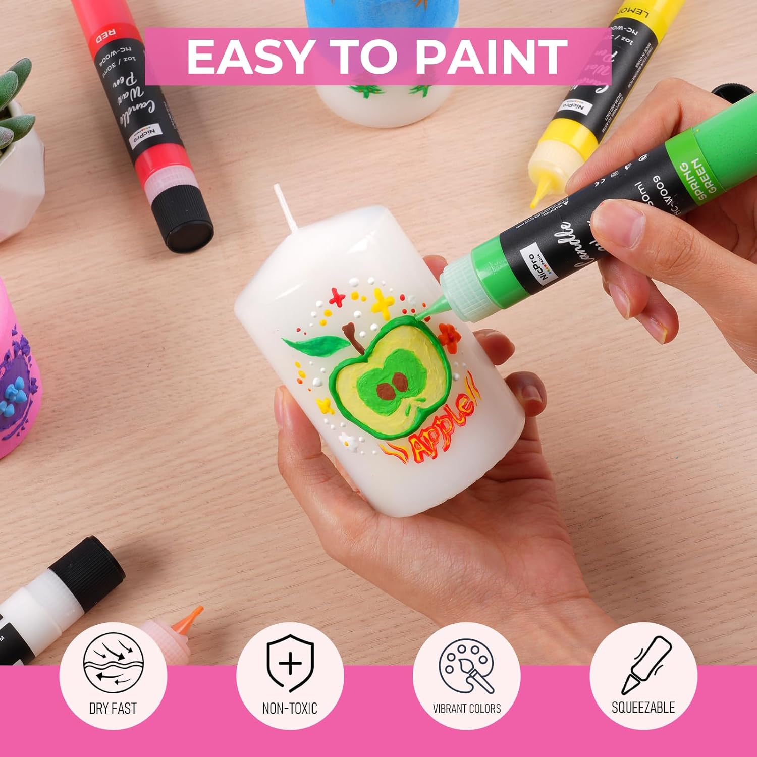 Nicpro Kit De Peinture De Bougies 12 Couleurs X 30 ml, Bâtons De Cire Pour Bougies, Effet 3D, Paillettes Or & Argenté, Non Toxique, Peinture Décorer pour Les Anniversaires, Pâques, Noël