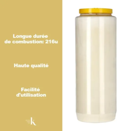 KRISTEN Bougie de neuvaine 9 jours – 216 heures de combustion – Blanc – Lot de 4 pièces – Pack économique – Bougie funéraire, bougie commémorative
