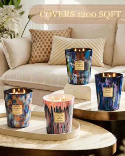 M&SENSE Grande Bougie Parfumée 3 Mèches, 990g Cire de Soja 'Rose Sombre et Santal' Ambiance Romantique Spa, 150 Heures, Bougie Décorative Luxe Verre, Cadeau Femme Couple Saint Valentin Anniversaire