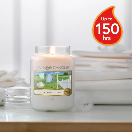 Bougie parfumée Coton fraichement lavé - Format jarre - Bougie longue durée jusqu’à 150 heures de combustion - Cadeaux pour femmes
