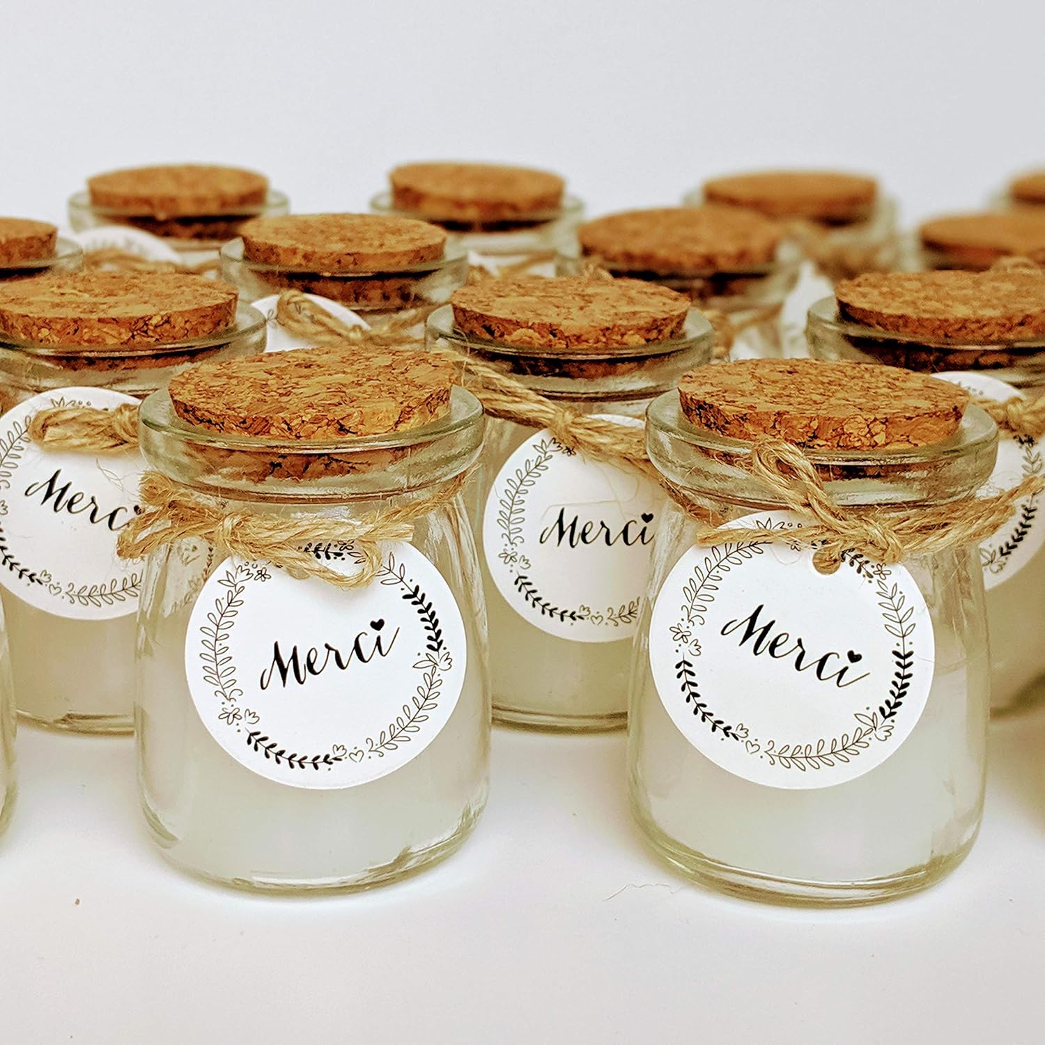 Bougie parfumées - 24 PCS lot de bougies MERCI - Cire de soja naturel - Petit cadeau invites mariage, bapteme, anniversaire, bougie noel, cadeau nounou - Alternative dragees mariage - TE Whaka