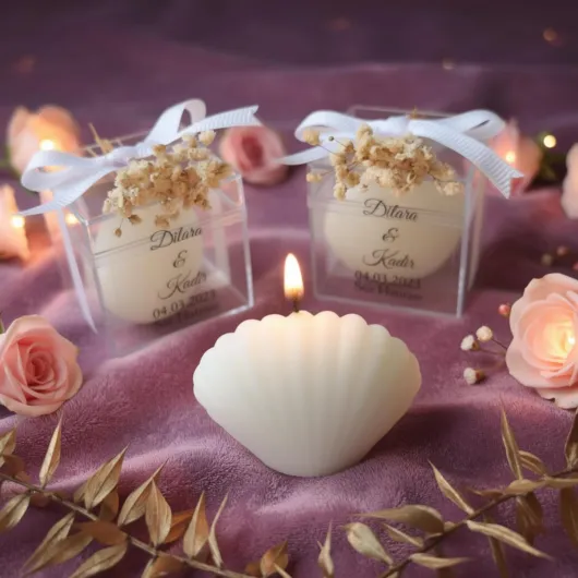 Cadeau mariage invité bougie personnalisée, coquillage 30 Pièces parfumées bougie remerciement Idée petit cadeau pour merci baptêmes our mariage, cadeaux de fête, fiançailles set of 30