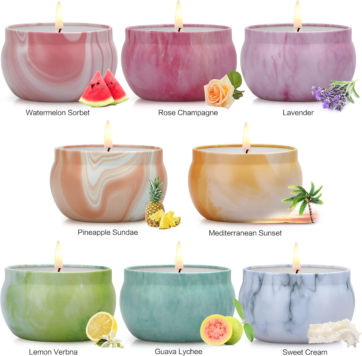 Bougie Parfumées,Yming Coffret Bougies Parfumées Cadeau,Bougies Parfumées Cadeau pour Femme En Cire de Soja Naturelle,8 * 2,5 Oz, pour Amis,Couples, Anniversaire, Fête, Anniversaire de Mariage 8 Pièces de 50 Ml