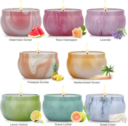 Bougie Parfumées,Yming Coffret Bougies Parfumées Cadeau,Bougies Parfumées Cadeau pour Femme En Cire de Soja Naturelle,8 * 2,5 Oz, pour Amis,Couples, Anniversaire, Fête, Anniversaire de Mariage 8 Pièces de 50 Ml