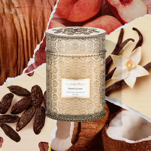 LA JOLIE MUSE Bougies Parfumées pour la Maison à la Vanille et Noix de Coco, à offrir, en Cire de Soja, Mèche en Bois, 550g 90 heures Vanille Coco