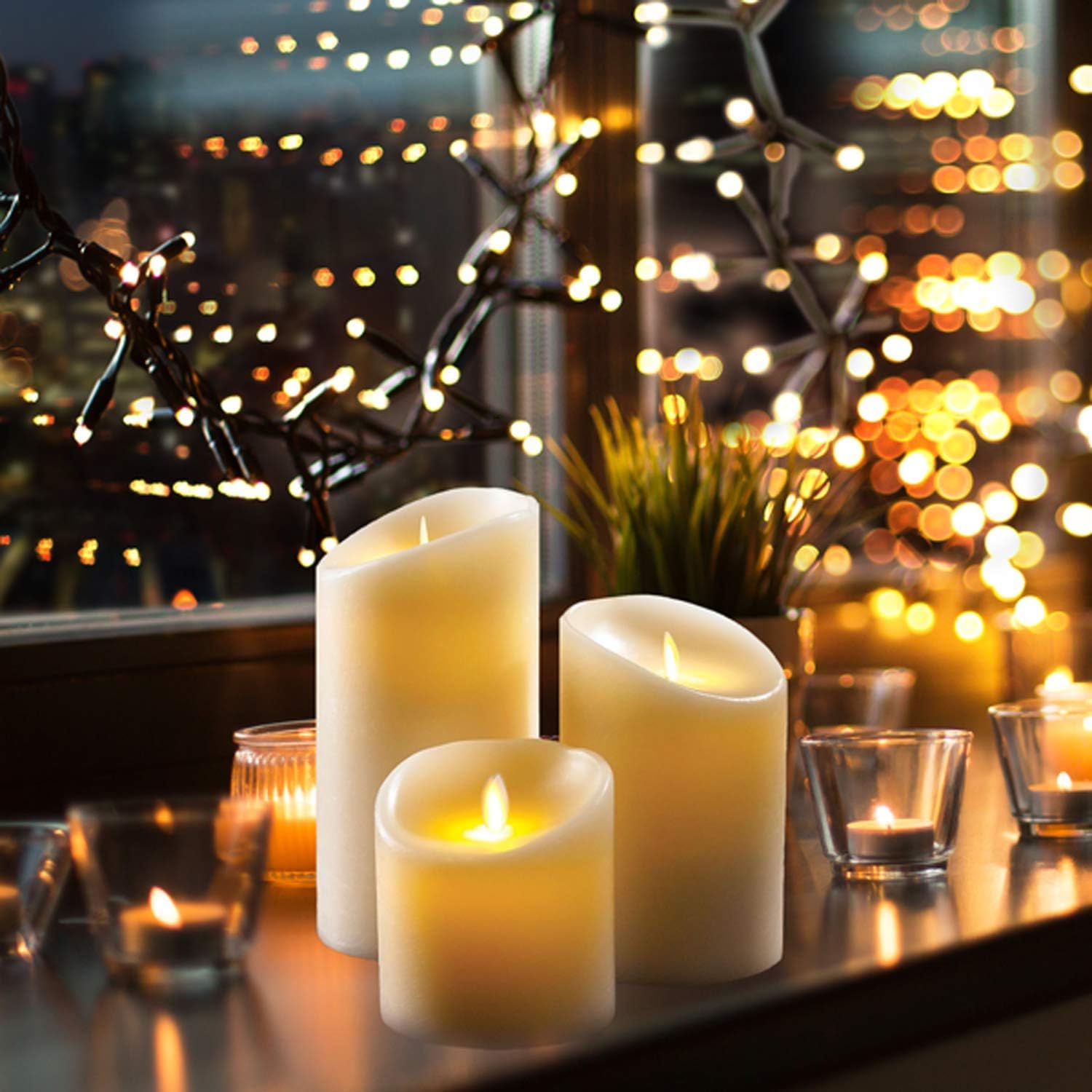 3 Bougies LED en Cire Ivoire à Flamme Oscillante Réaliste, Grand Diamètre 8cm, Paraffine Premium, Télécommande Incluse, Réutilisables Écologiques et Économes pour Décoration Intérieure et Festive Blanc Ivoire.