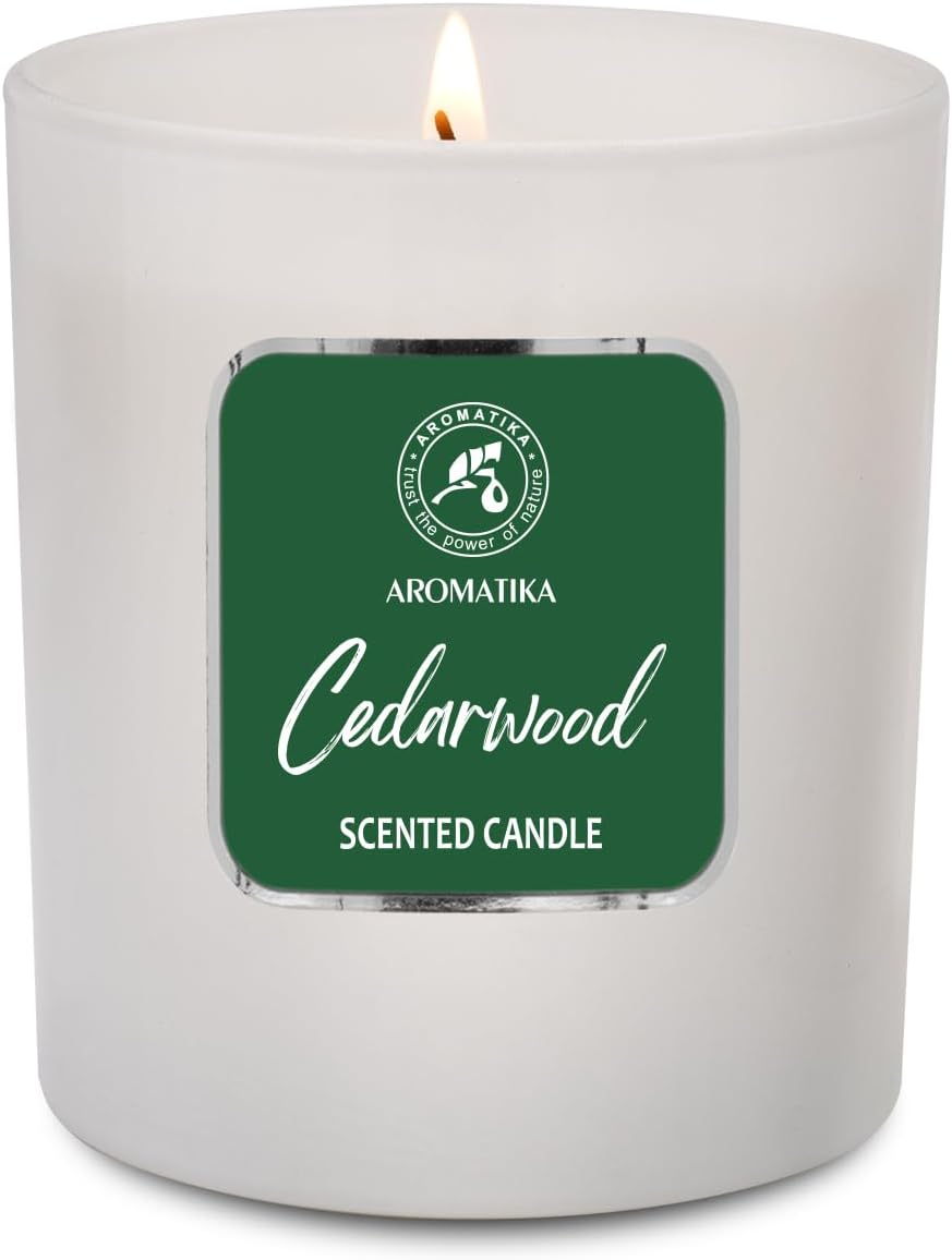 Bougie Parfumée Bois de Cèdre 200 g - Candle Aromatique à Huile Essentielle - Cire de Soja - Désodorisant pour la Maison - Parfum d’Ambiance - Aromathérapie - Idée Cadeau