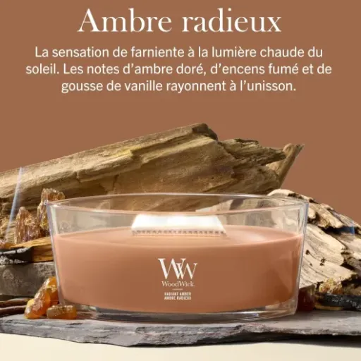 Test WoodWick Bougie Ellipse Ambre Radieux : jolie flamme, bon parfum, mais pas donnée