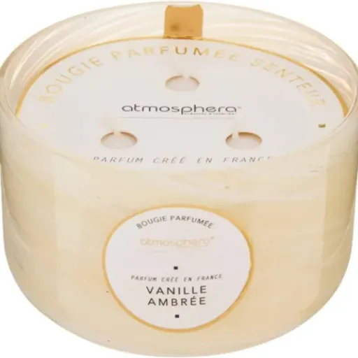 Test Atmosphera Bougie parfumée 540g Wavy Vanille ambrée : grosse bougie qui sent bon la vanille, mais pas parfaite